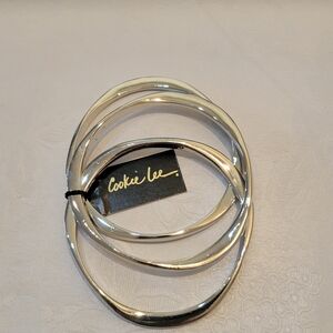 Cookie Lee Shiny Silver Bangle Bracelet Trio